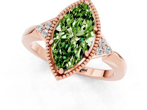 Rose gold Marquise Cut Peridot Halo Ring with Tapered Band and Four-Prong Setting_1