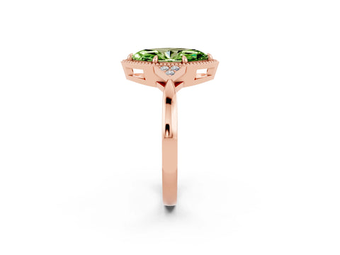 Rose gold Marquise Cut Peridot Halo Ring with Tapered Band and Four-Prong Setting_2