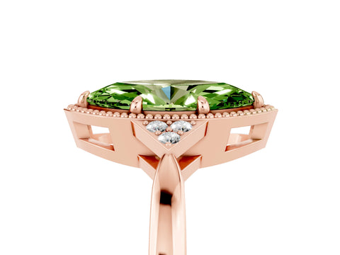 Rose gold Marquise Cut Peridot Halo Ring with Tapered Band and Four-Prong Setting_5