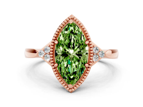 Rose gold Marquise Cut Peridot Halo Ring with Tapered Band and Four-Prong Setting