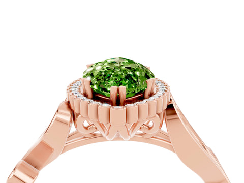 Rose gold Marquise Cut Peridot Halo Ring with Vintage Split Shank and Four-Prong Setting_4