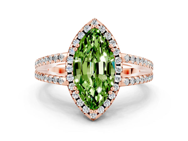 Rose gold Marquise Cut Peridot Halo Split Shank Engagement Ring