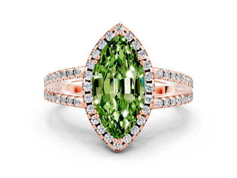 Rose gold Marquise Cut Peridot Halo Split Shank Engagement Ring_12