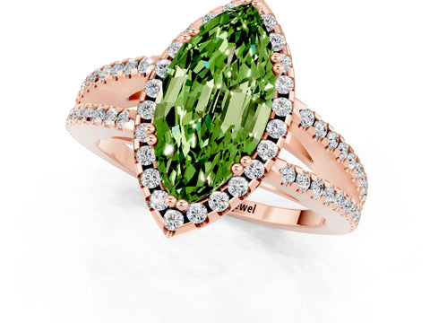 Rose gold Marquise Cut Peridot Halo Split Shank Engagement Ring_13