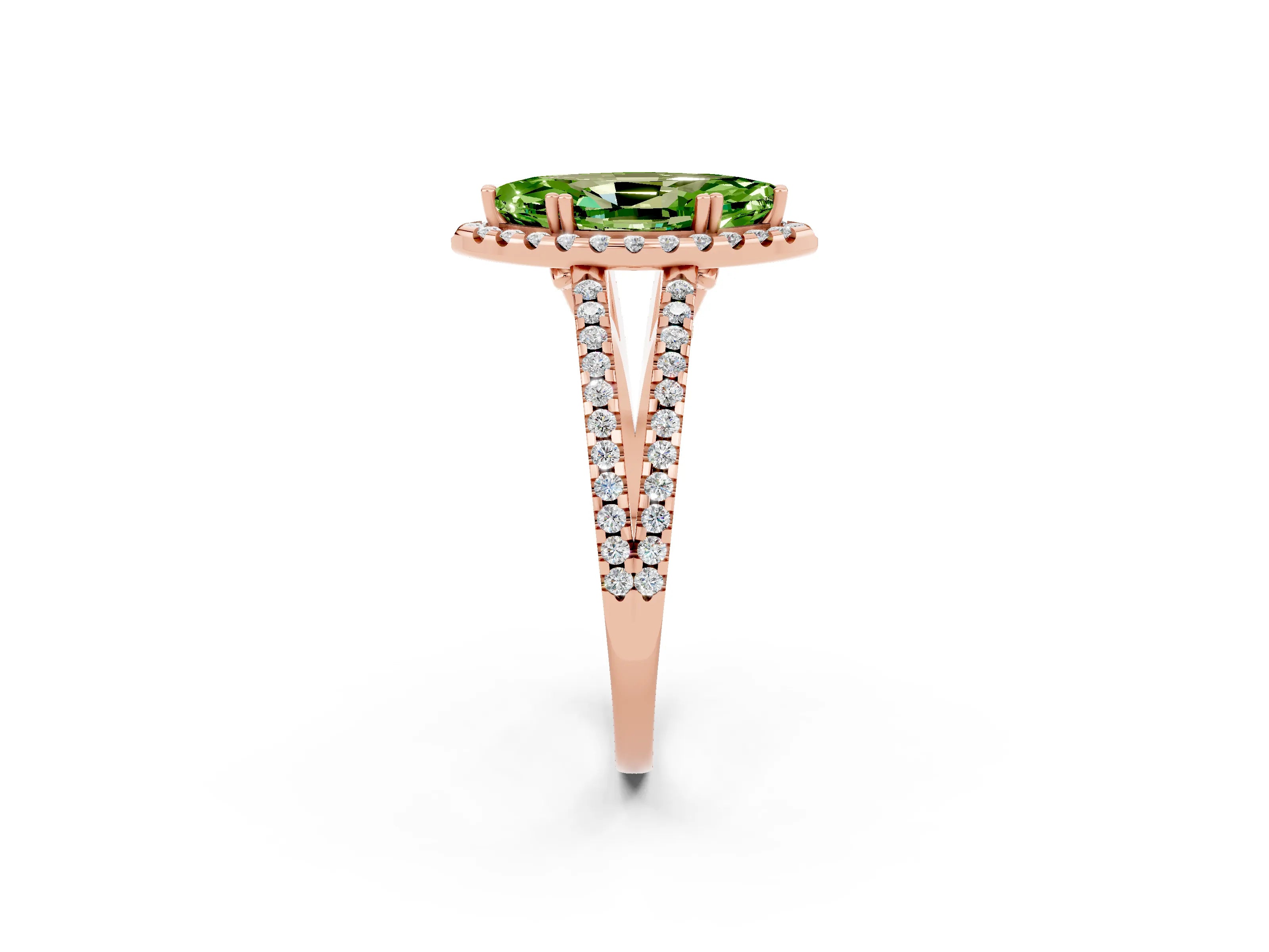 Rose gold Marquise Cut Peridot Halo Split Shank Engagement Ring_14