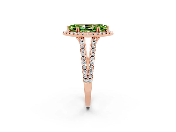 Rose gold Marquise Cut Peridot Halo Split Shank Engagement Ring