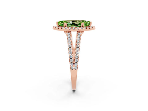 Rose gold Marquise Cut Peridot Halo Split Shank Engagement Ring_14