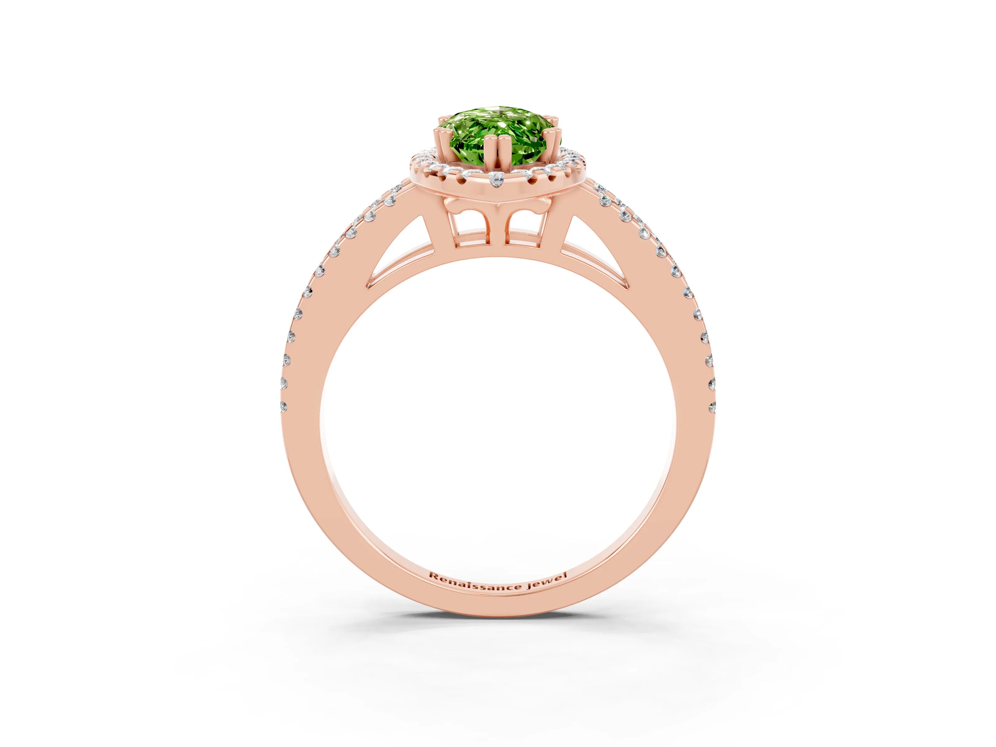 Rose gold Marquise Cut Peridot Halo Split Shank Engagement Ring_15