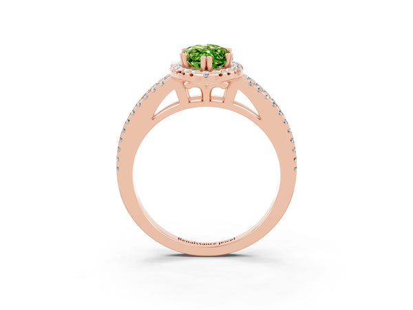 Rose gold Marquise Cut Peridot Halo Split Shank Engagement Ring