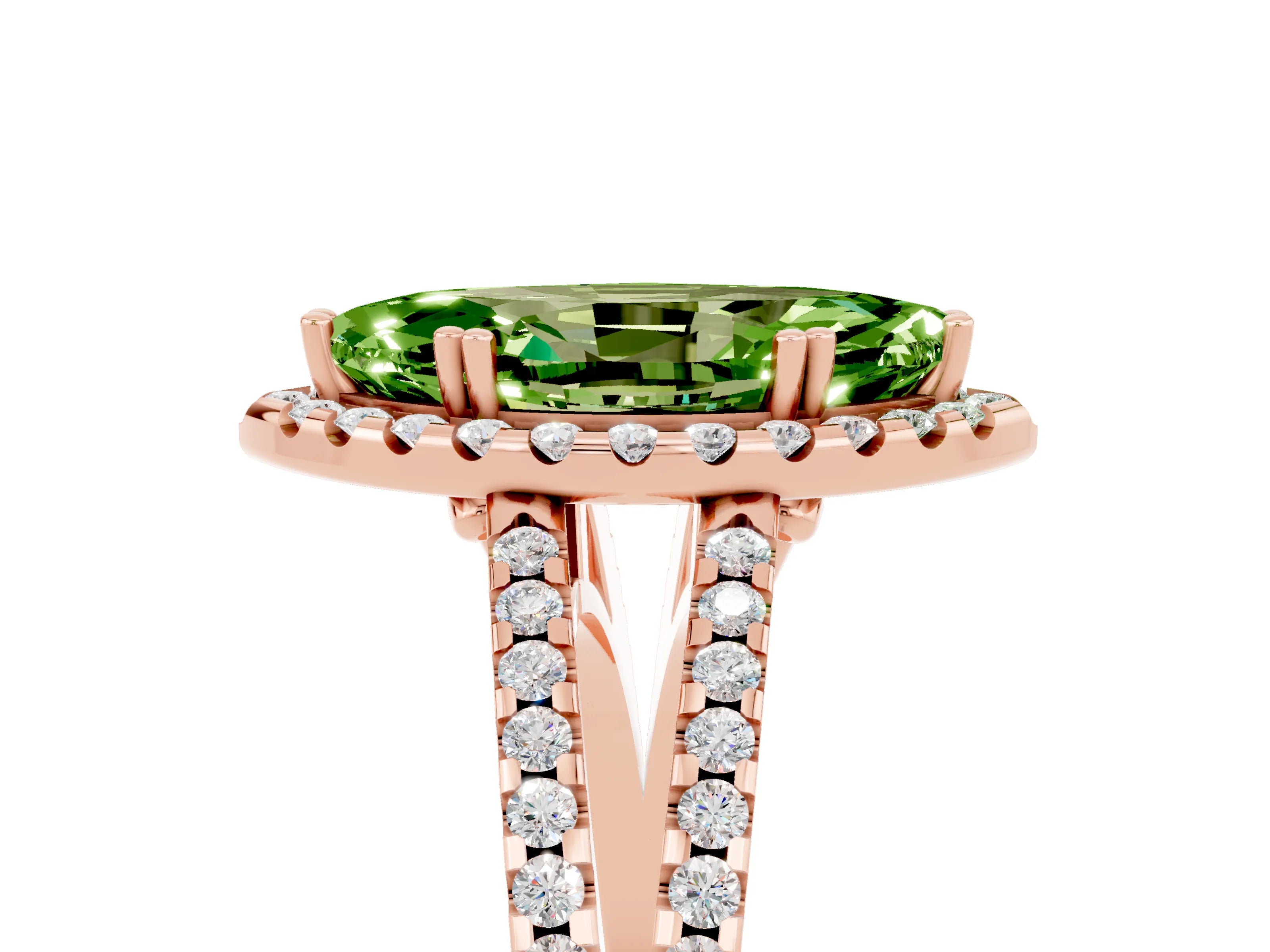 Rose gold Marquise Cut Peridot Halo Split Shank Engagement Ring_17