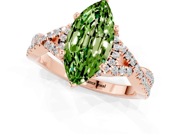 Rose gold Marquise Cut Peridot  Halo Twist Band Solitaire Prong Setting Ring