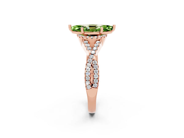 Rose gold Marquise Cut Peridot  Halo Twist Band Solitaire Prong Setting Ring
