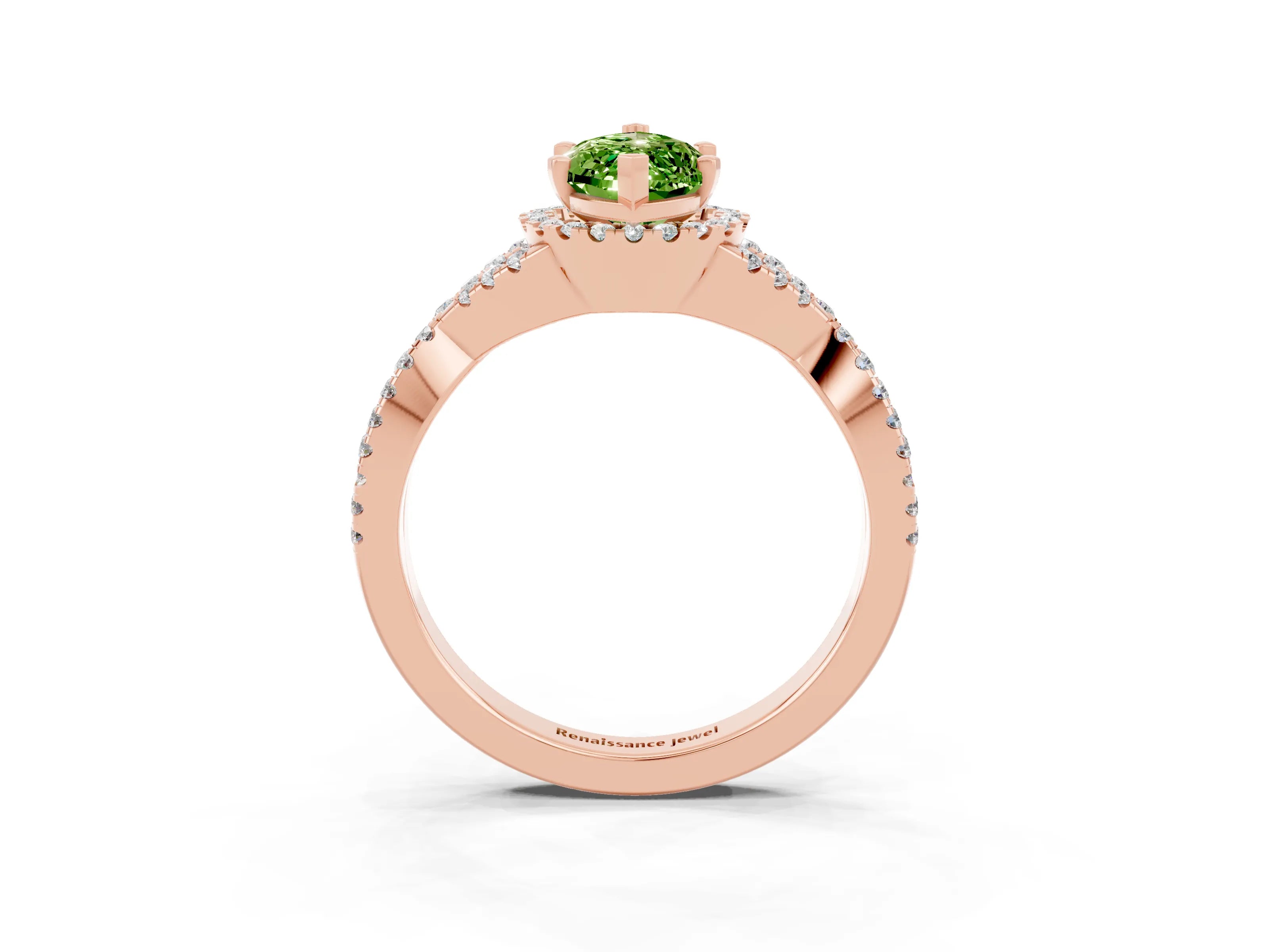 Rose gold Marquise Cut Peridot Halo Twist Band Solitaire Prong Setting Ring_3