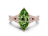 Rose gold Marquise Cut Peridot  Halo Twist Band Solitaire Prong Setting Ring_36