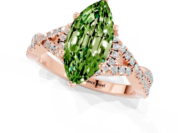 Rose gold Marquise Cut Peridot  Halo Twist Band Solitaire Prong Setting Ring