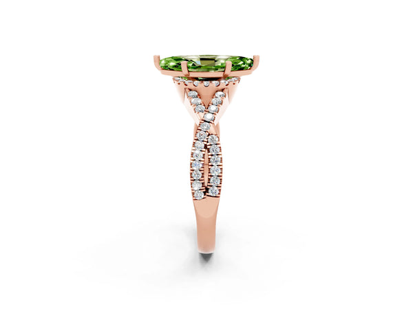 Rose gold Marquise Cut Peridot  Halo Twist Band Solitaire Prong Setting Ring