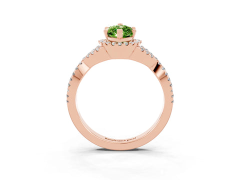 Rose gold Marquise Cut Peridot Halo Twist Band Solitaire Prong Setting Ring_3