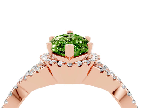 Rose gold Marquise Cut Peridot Halo Twist Band Solitaire Prong Setting Ring_4