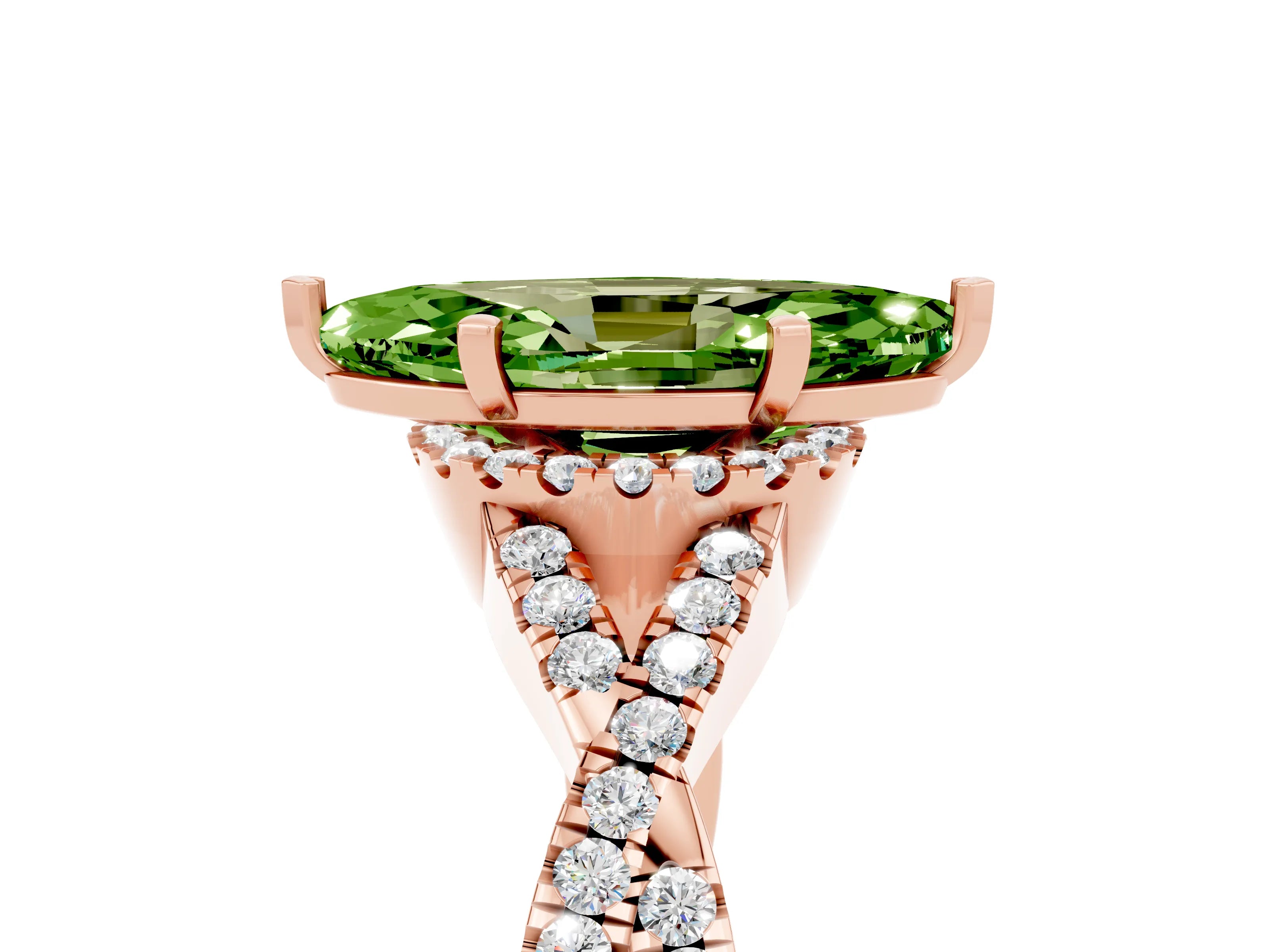 Rose gold Marquise Cut Peridot Halo Twist Band Solitaire Prong Setting Ring_5