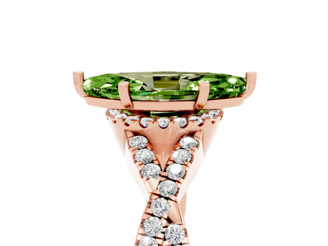 Rose gold Marquise Cut Peridot Halo Twist Band Solitaire Prong Setting Ring_5