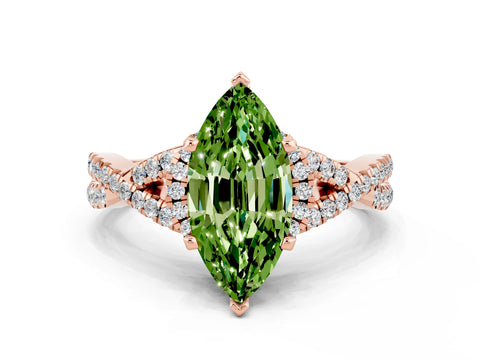 Rose gold Marquise Cut Peridot Halo Twist Band Solitaire Prong Setting Ring