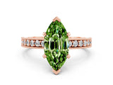 Rose gold Marquise Cut Peridot Milgrain Pavé Engagement Ring with Four-Prong Setting