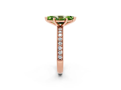 Rose gold Marquise Cut Peridot Milgrain Pavé Engagement Ring with Four-Prong Setting_2