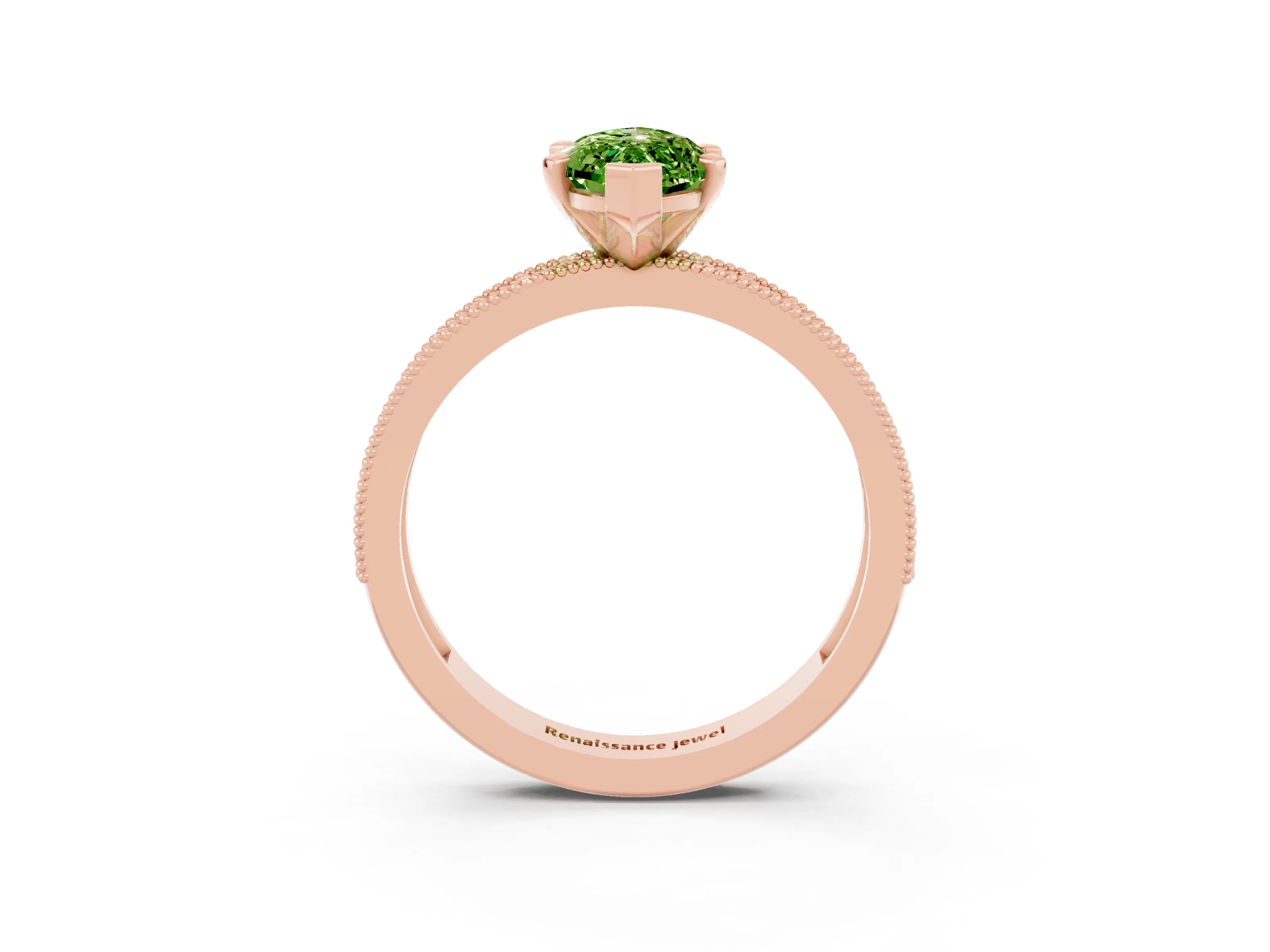 Rose gold Marquise Cut Peridot Milgrain Pavé Engagement Ring with Four-Prong Setting_3