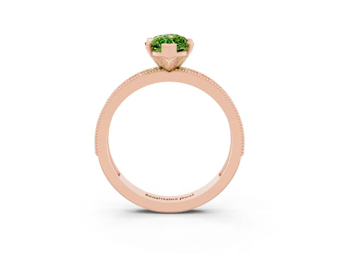 Rose gold Marquise Cut Peridot Milgrain Pavé Engagement Ring with Four-Prong Setting_3
