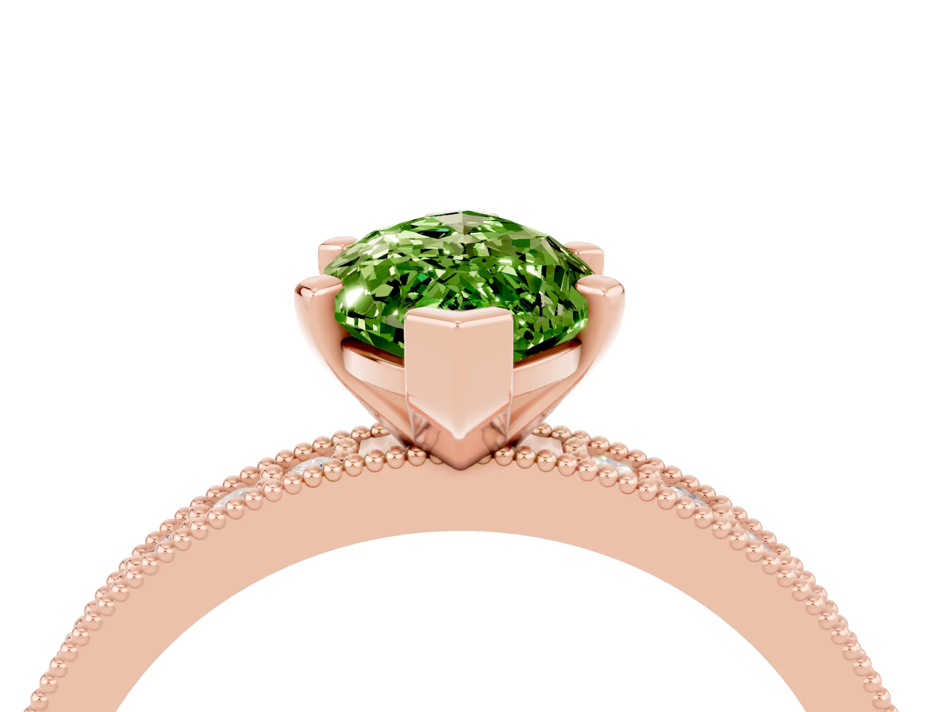 Rose gold Marquise Cut Peridot Milgrain Pavé Engagement Ring with Four-Prong Setting_4