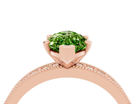 Rose gold Marquise Cut Peridot Milgrain Pavé Engagement Ring with Four-Prong Setting_4