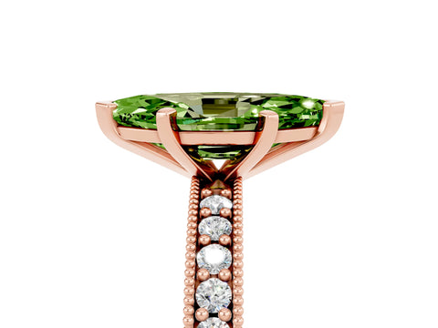 Rose gold Marquise Cut Peridot Milgrain Pavé Engagement Ring with Four-Prong Setting_5
