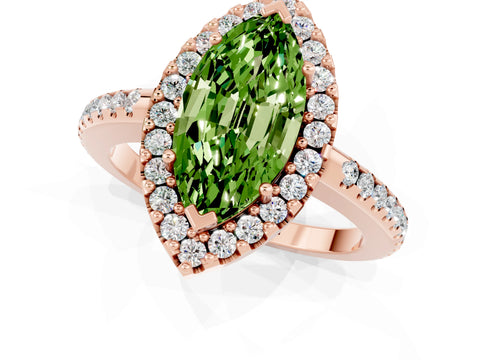 Rose gold Marquise Cut Peridot Pavé Halo Ring with Four-Prong Setting_13