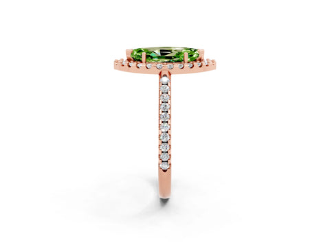 Rose gold Marquise Cut Peridot Pavé Halo Ring with Four-Prong Setting_14