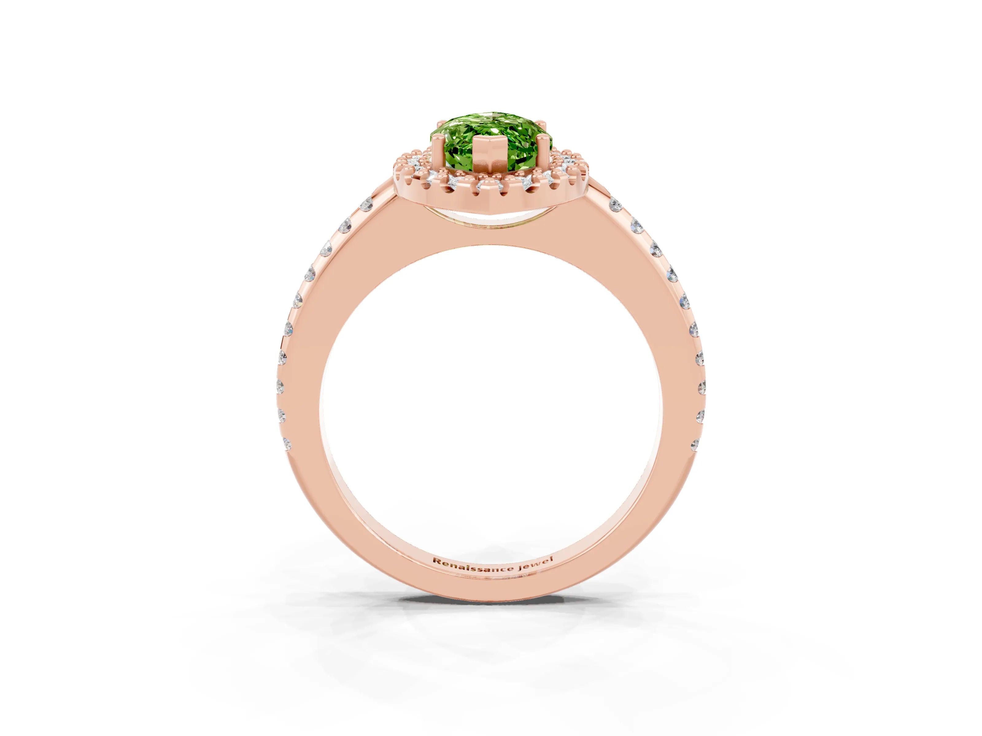 Rose gold Marquise Cut Peridot Pavé Halo Ring with Four-Prong Setting_15