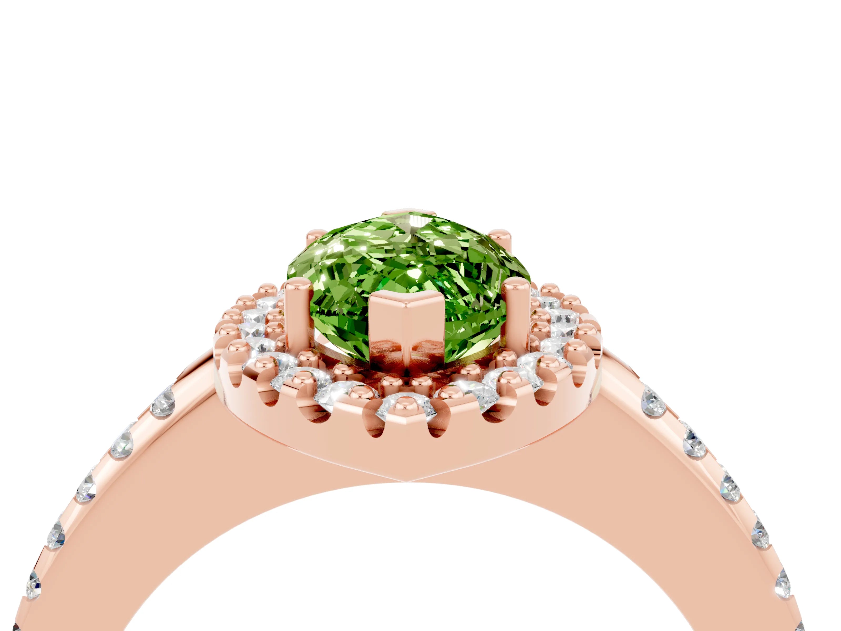 Rose gold Marquise Cut Peridot Pavé Halo Ring with Four-Prong Setting_16