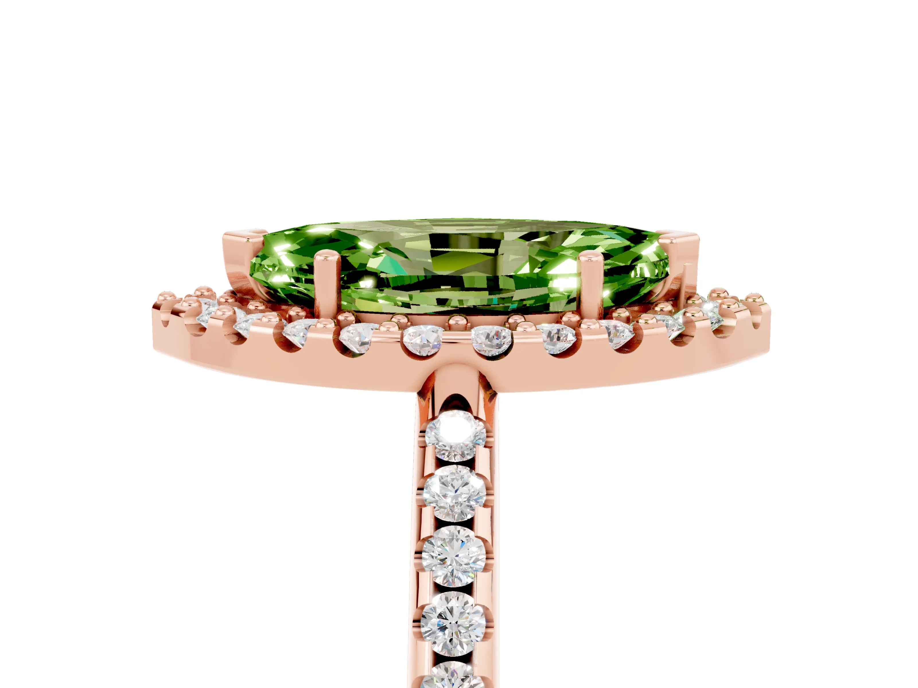 Rose gold Marquise Cut Peridot Pavé Halo Ring with Four-Prong Setting_17