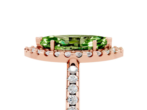 Rose gold Marquise Cut Peridot Pavé Halo Ring with Four-Prong Setting_17