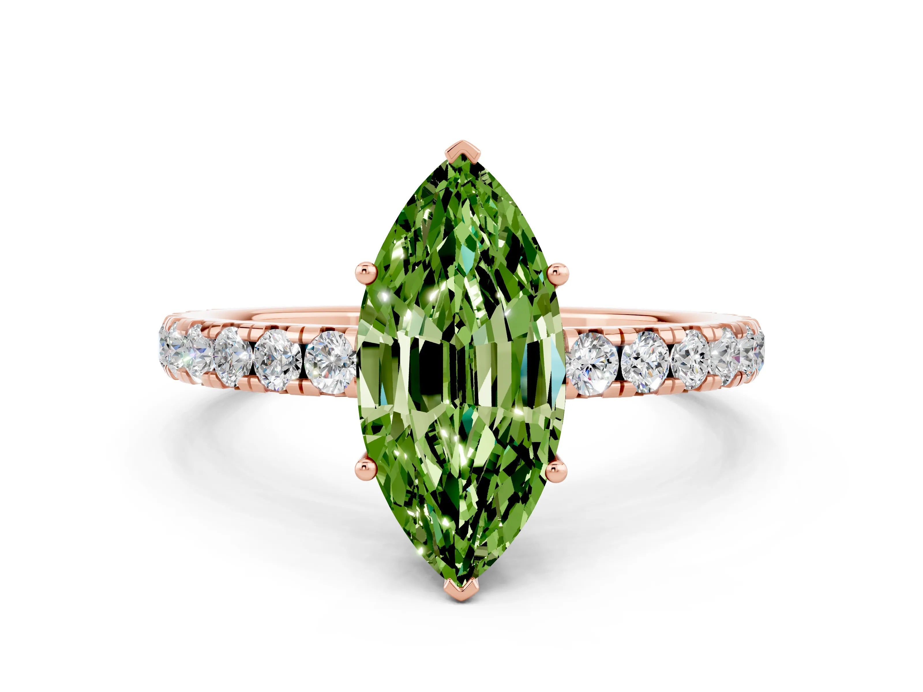 Rose gold Marquise Cut Peridot Pavé Solitaire Engagement Ring with Four-Prong Setting_12