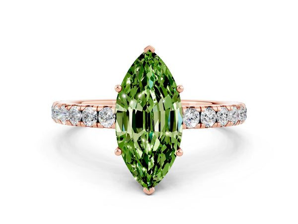 Rose gold Marquise Cut Peridot Pavé Solitaire Engagement Ring with Four-Prong Setting