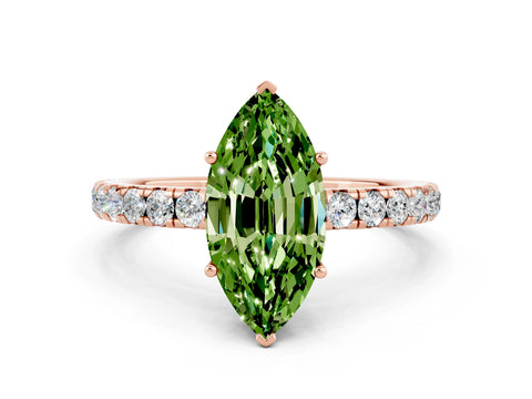 Rose gold Marquise Cut Peridot Pavé Solitaire Engagement Ring with Four-Prong Setting_12