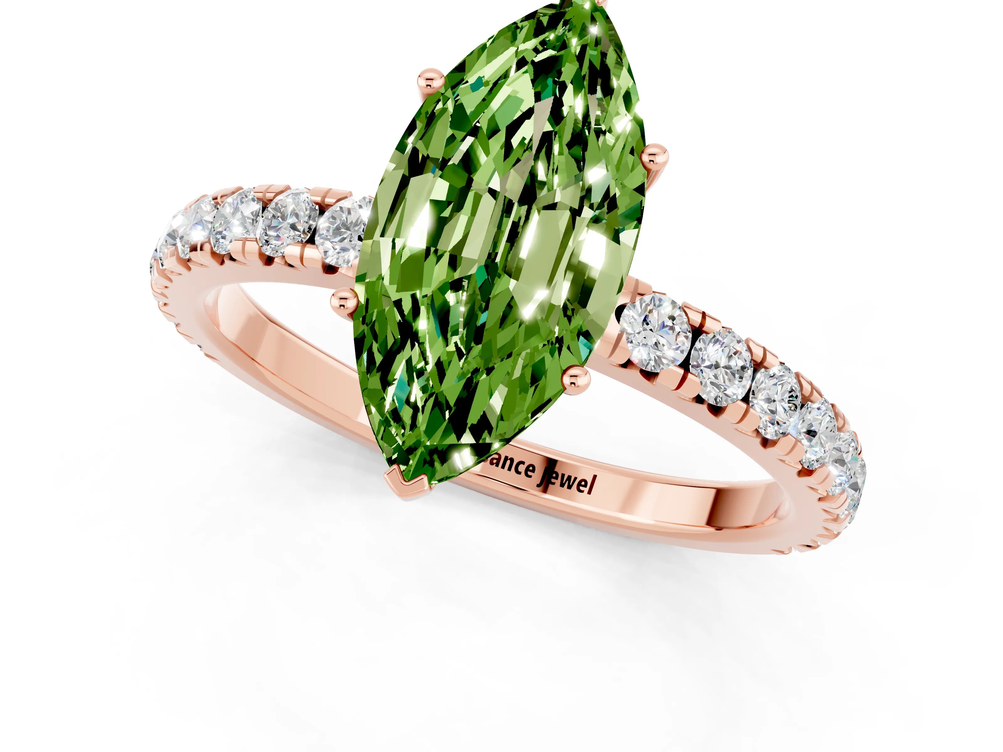 Rose gold Marquise Cut Peridot Pavé Solitaire Engagement Ring with Four-Prong Setting_13