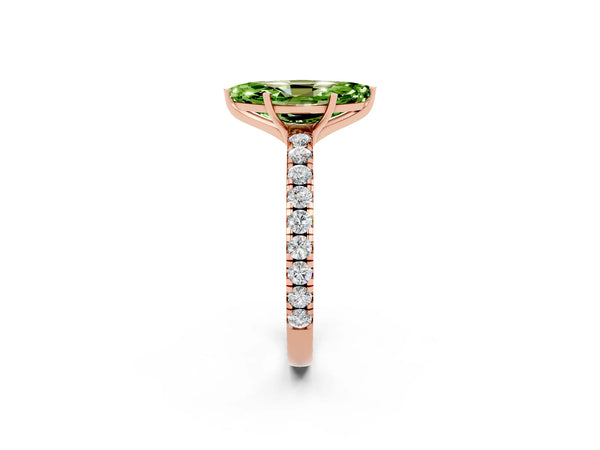 Rose gold Marquise Cut Peridot Pavé Solitaire Engagement Ring with Four-Prong Setting