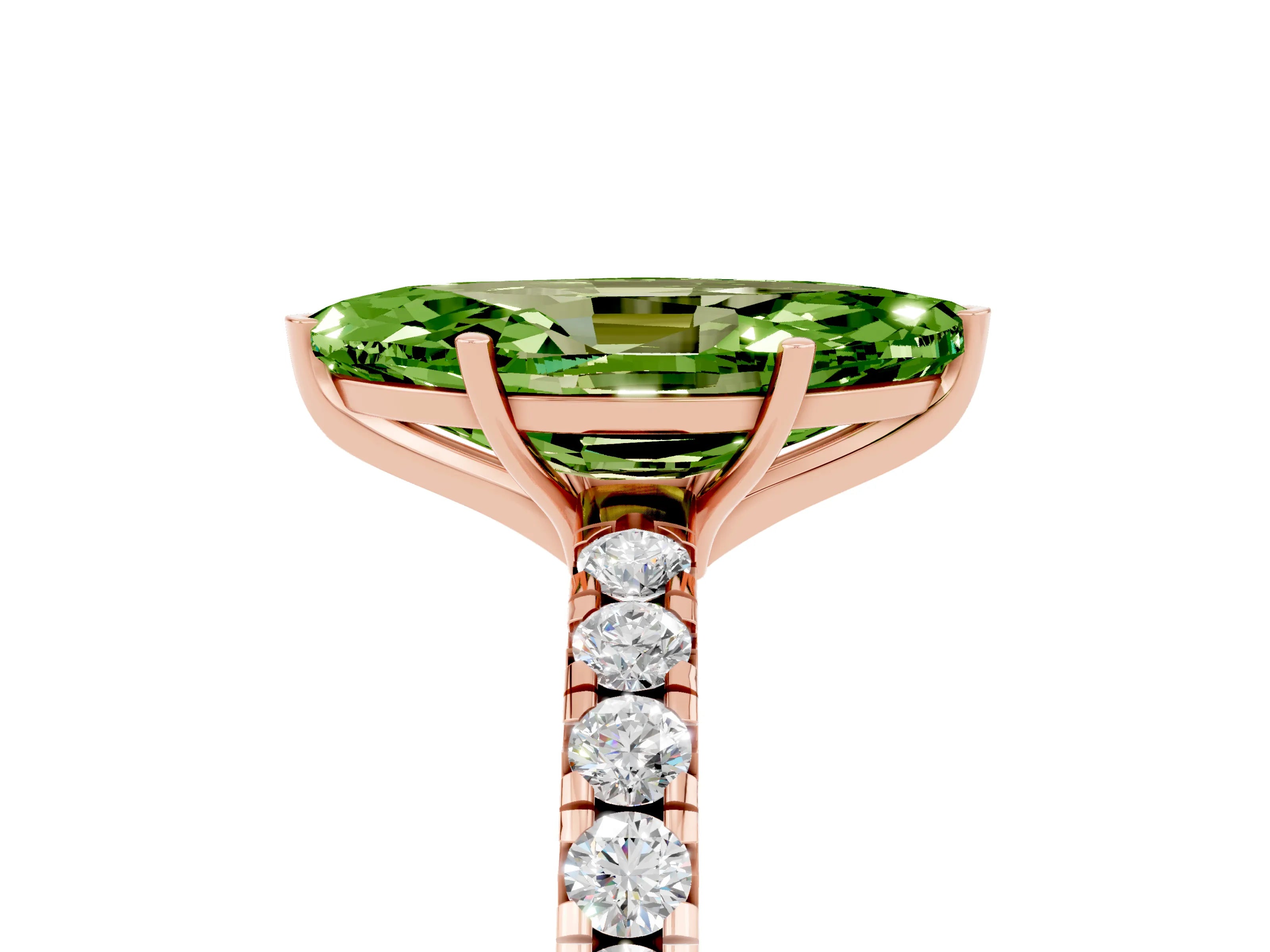 Rose gold Marquise Cut Peridot Pavé Solitaire Engagement Ring with Four-Prong Setting_17