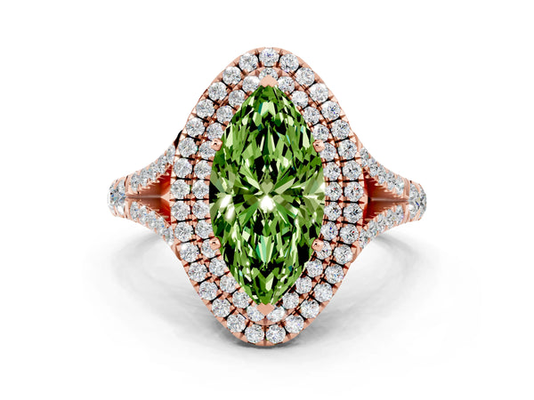 Rose gold Marquise Cut Peridot Pavé Split Shank Double Halo Engagement Ring