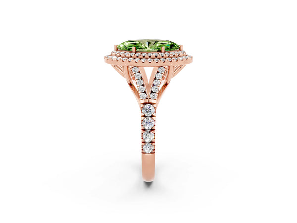 Rose gold Marquise Cut Peridot Pavé Split Shank Double Halo Engagement Ring