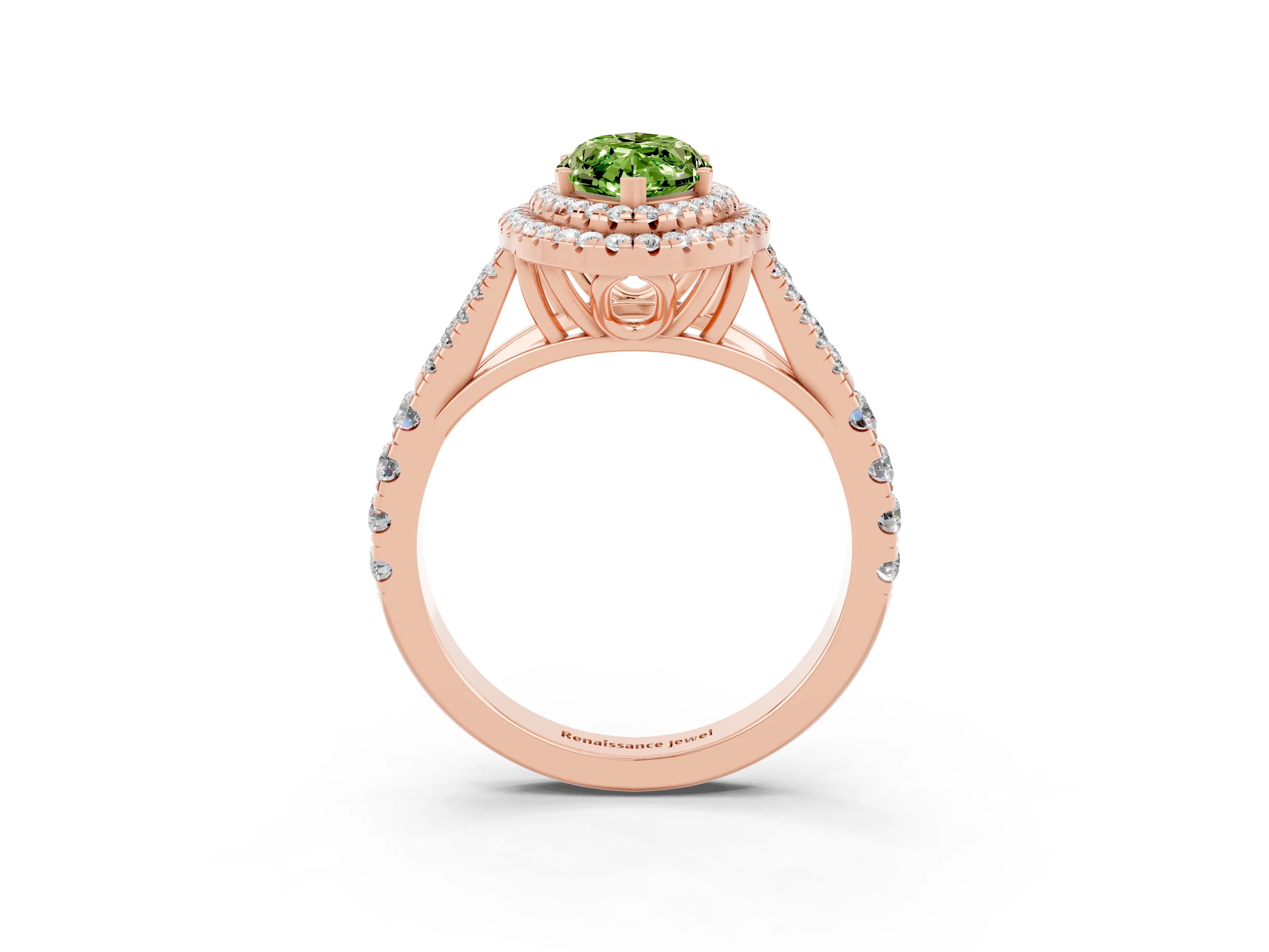Rose gold Marquise Cut Peridot Pavé Split Shank Double Halo Engagement Ring_3
