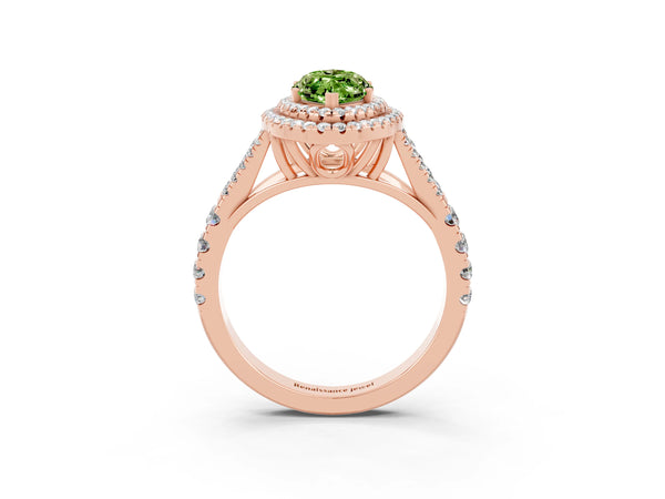 Rose gold Marquise Cut Peridot Pavé Split Shank Double Halo Engagement Ring