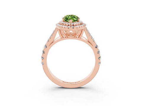 Rose gold Marquise Cut Peridot Pavé Split Shank Double Halo Engagement Ring_3