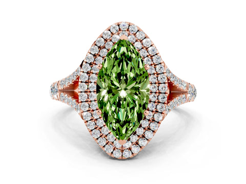 Rose gold Marquise Cut Peridot Pavé Split Shank Double Halo Engagement Ring